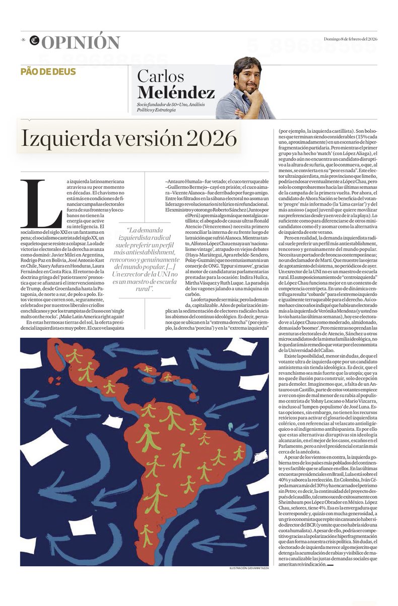 eljorobado's tweet photo. El eje izquierda/derecha no lo explica todo, pero es el que mejor funciona para los electores. No hay mejor eje para entender la campaña electoral en Perú. Comienzo, en esta columna para @elcomercio_peru , por la izquierda. https://t.co/V4zTiKCTJa