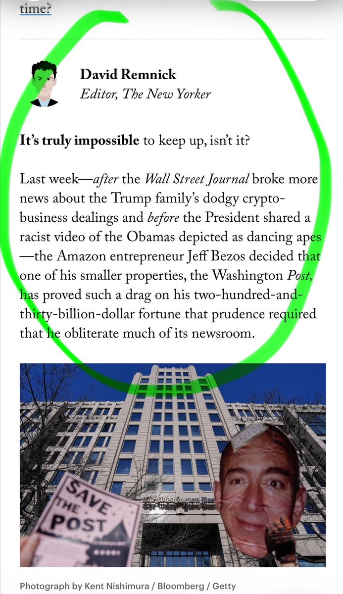 David Remnick's intro - Americans call it 'the lede' - on the assassination of the WaPo, is worth the <a href="/NewYorker/">The New Yorker</a> sub alone.