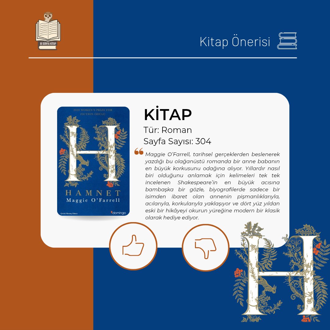 Sevgili okurlar,
Okuyanlar ne hissetti, okumayanlar bu yolculuğa çıkmak ister mi? 📖✨#Hamnet #MaggieOFarrell #KitapÖnerisi #BidünyaKitap