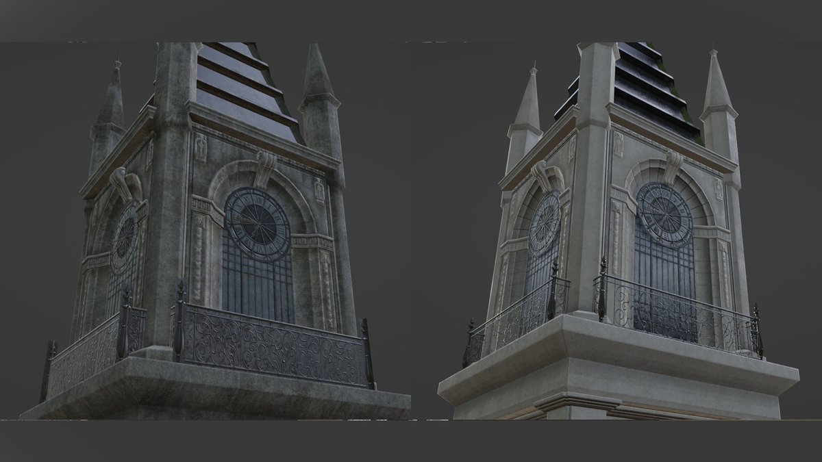 I have been editing textures and materials to restore some older buildings (from Insomnia city ruins in royal edition) back to their former glory, like seen in Kingsglaive.
Here is an example with a building I recently edited.
Editing the textures is quite time consuming 😅