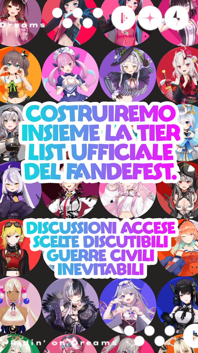 FANDEFEST 2026 
7–8 Marzo 2026
Due giorni dedicati interamente all’universo di Hololive e dei fandom. Un evento fatto da fan, per fan.
Guarderemo insieme tutti e 4 gli stage del concerto.
 Costruiremo la tier list ufficiale dell’evento.