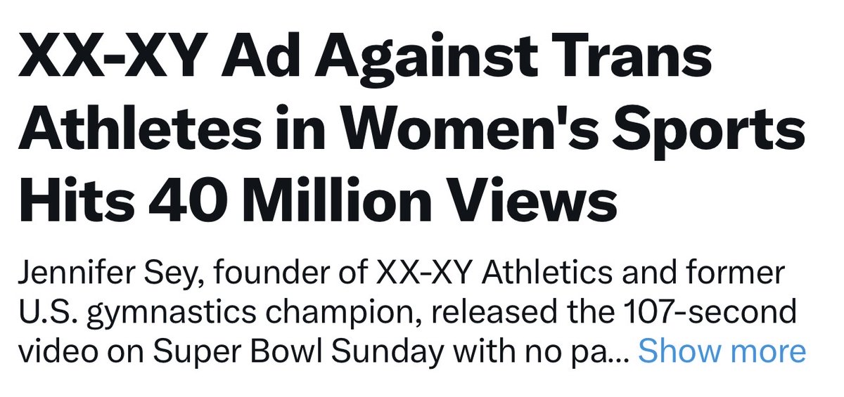 We are trending in Sports on Super Bowl Sunday. 

Please share this ad . . . again! 

Help <a href="/xx_xyathletics/">XX-XY Athletics</a> be the ad people talk about on Super Bowl Sunday. With no media dollars behind it. 

(PS we're against men in women's sports.)