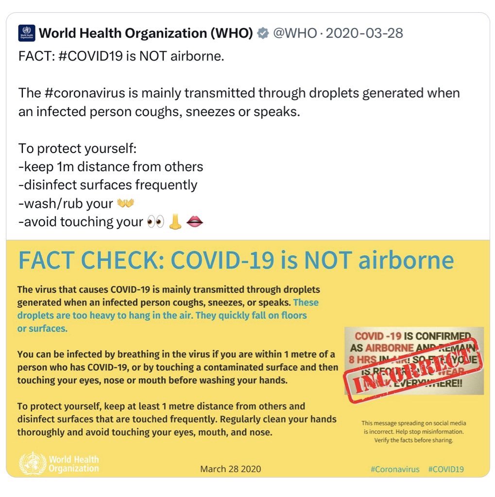 <a href="/DrTedros/">Tedros Adhanom Ghebreyesus</a> 6 years on, <a href="/WHO/">World Health Organization (WHO)</a> and <a href="/DrTedros/">Tedros Adhanom Ghebreyesus</a> still studiously avoid mention of airborne transmission.
Airborne transmission is the essential ingredient for any pandemic.
Mitigation of airborne transmission is essential to defeating any future pandemic.
x.com/who/status/124…
