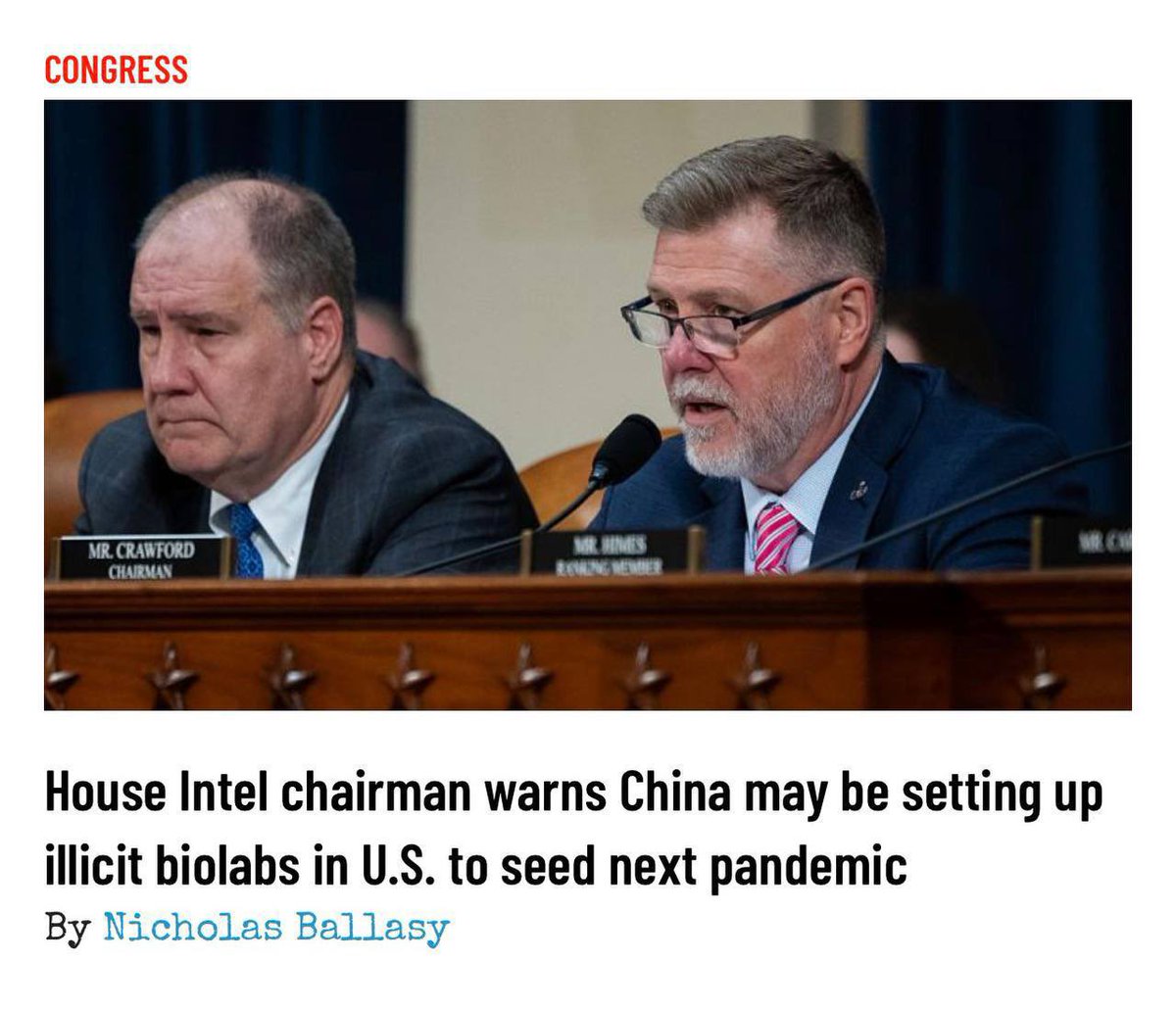 NEW: House Intel Chairman Rick Crawford warned the Chinese-linked biolabs may be an attempt to create a "patient zero" scenario to seed the next pandemic. The Las Vegas lab was located in an Airbnb vacation rental near a high-value military installation.