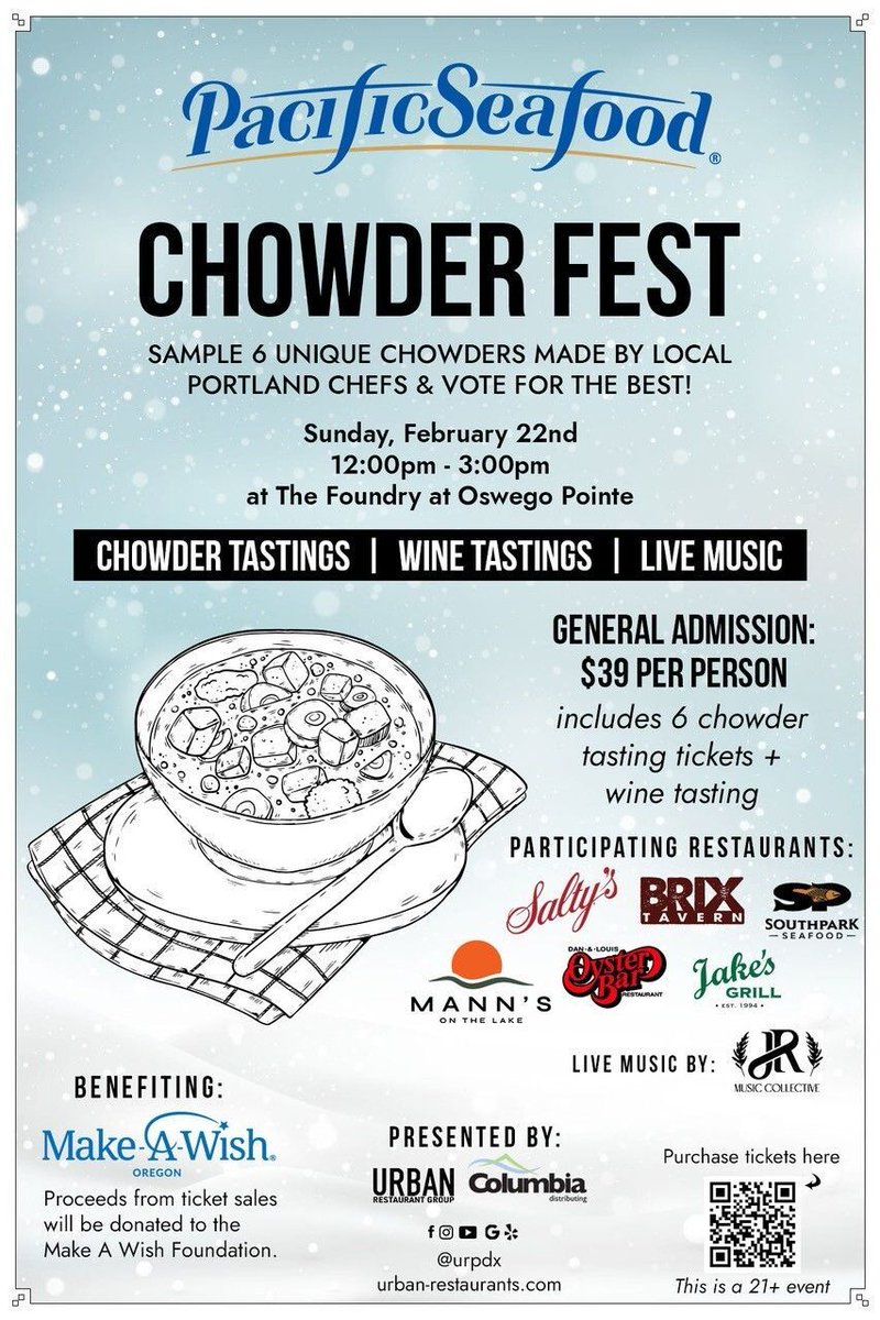 Chowder lovers, this one’s for you! 🥣✨

Chowder tastings. Wine tastings. Live music.  
12–3 PM at The Foundry, Oswego Pointe.

Register here: eventbrite.com/e/third-annual…