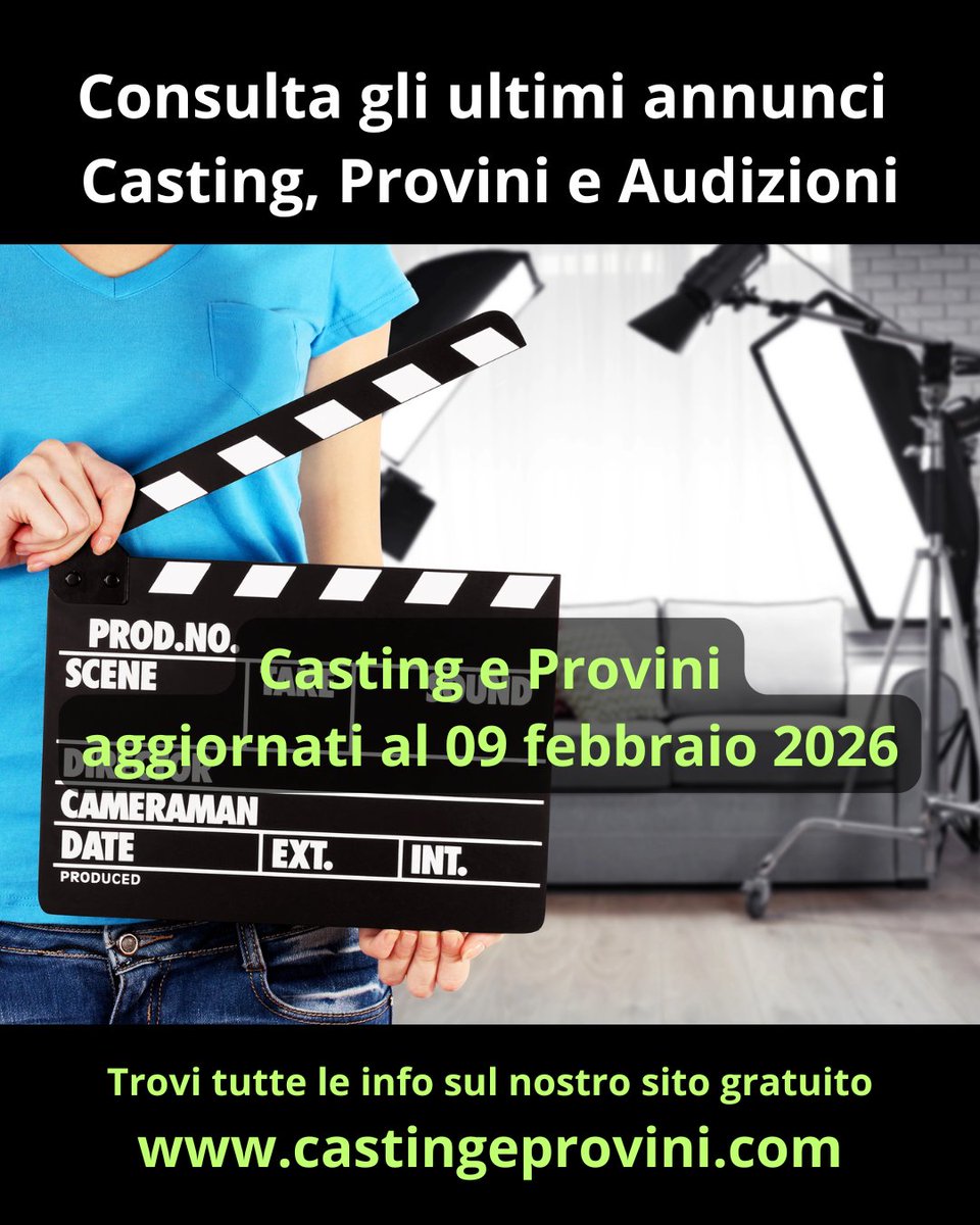 Aggiornamenti del #09febbraio2026 su #Casting #Provini e #Audizioni. Apri il post e consulta gli ultimi annunci pubblicati per #lavorare nei settori dello #spettacolo: #tv #cinema #teatro #moda, non lasciarti sfuggire i migliori casting! Apri link info: castingeprovini.com/newsletter/ann…