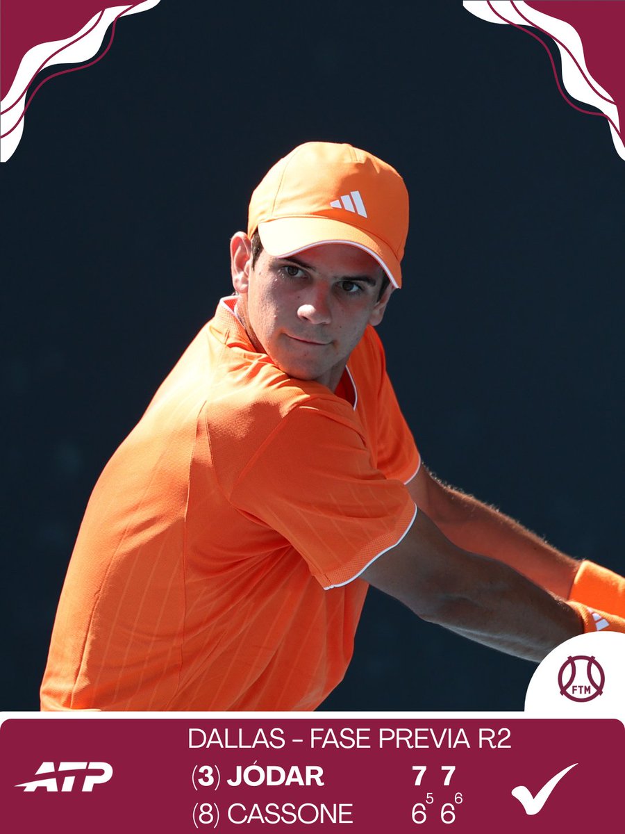 ✅  Rafa Jódar supera a 🇺🇸  Murphy Cassone en un ajustado encuentro y sella su pase al cuadro final del torneo de Dallas (Estados Unidos).
💪 El joven madrileño hará por tanto su debut en un torneo de categoría ATP 500.