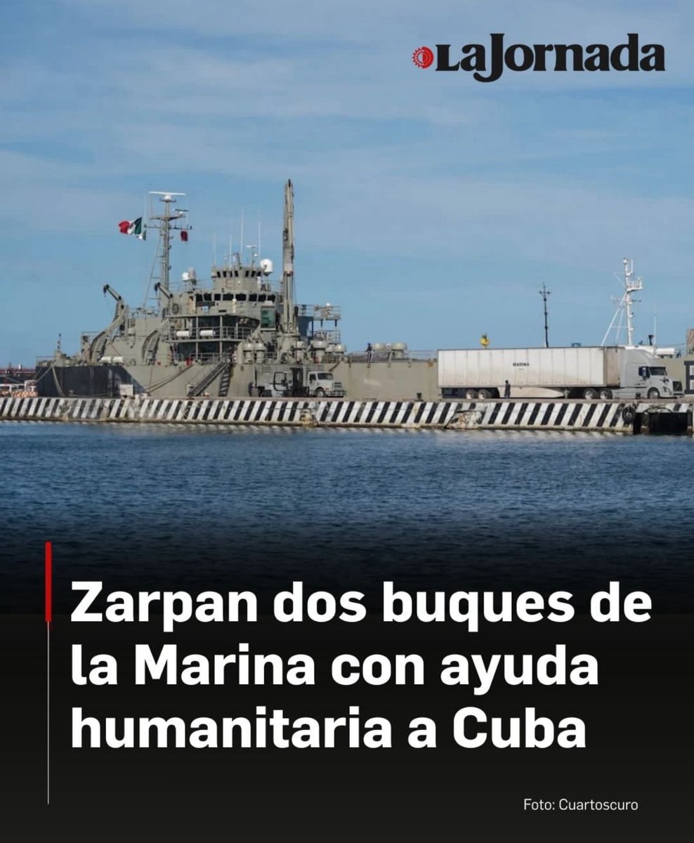 Ya van hacia Cuba los 2 buques de ayuda humanitaria que envía México para enfrentar la crisis generada por el plan de gen•cidio de Trump

🇲🇽🇨🇺 TUMBA EL BLOQUEO