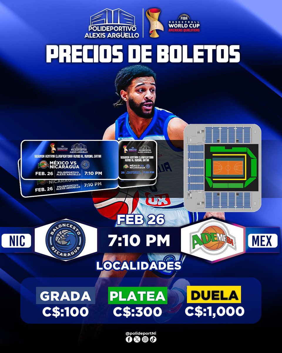 Precio de boletos 🎫 
México 🇲🇽🆚🇳🇮 @selebasketni 
🗓️26 de febrero
⏰ 7:10 PM
#ElPoli🔥