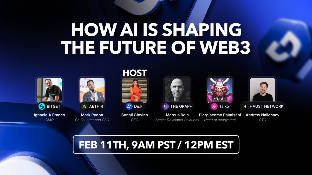 DeFi's tweet photo. 🚨Set Your alarms, Join us Feb 11th! 🚨

How Ai is Shaping The Future of Web3

Speakers: @bitget, @AethirCloud , @taikoxyz, @HaustNetwork, @graphprotocol 

Join the discussion, find out how Ai is making big moves in Web3 and what you should know. Let's go! 🎉

Spaces Link:  https://t.co/Ba3lyUEGDi