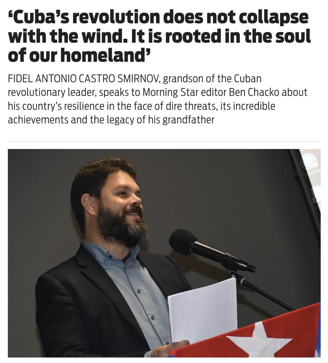 Wonderful interview with Fidel Antonio Castro Smirnov, nuclear physicist and grandson of Fidel Castro.

“The Cuban Revolution is not a flimsy structure that collapses with the wind; it is a conviction rooted in the soul of our homeland. The kidnapping of a constitutional