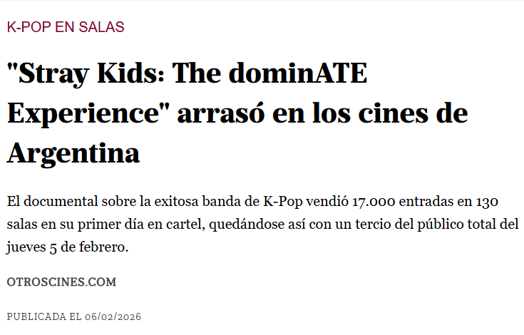 StrayKidsArgFC's tweet image. 📰 Stays les dejamos un artículo que habla un poco sobre lo que fue "Stray Kids: The DominATE Experience" en nuestros cines 📽️🇦🇷

🔗otroscines.com/post/stray-kid…

❣️