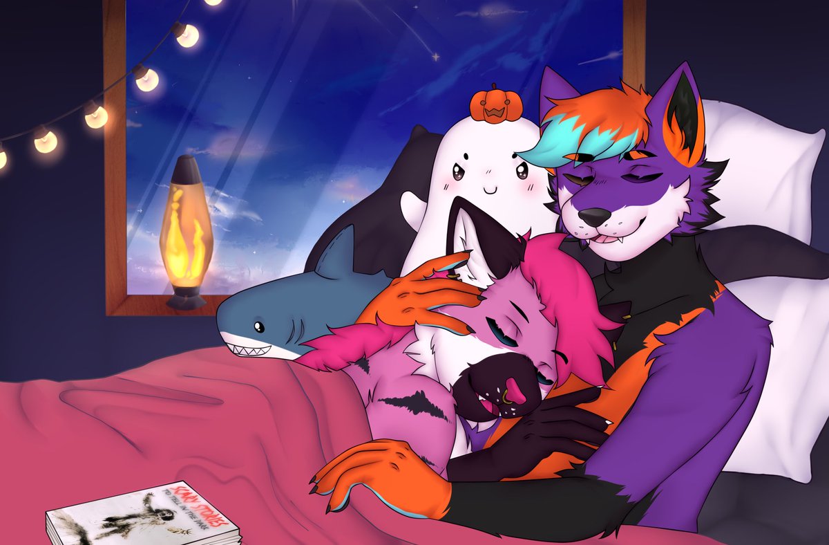 SpOOkee_Fur's tweet photo. Just my boyfriend ⁦@JazeFoxx⁩ and I taking a nap after reading a scary story. 

🎨: ⁦@nerocyborg⁩ 

#furryart #art #fursona #furryboyfriends https://t.co/aiVnSSSc1P
