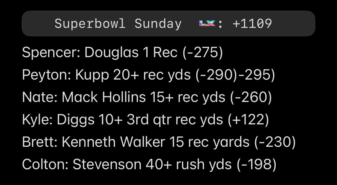 bets_bakers's tweet photo. This season’s final whistle is blowing. This is our last ride. Our final parlay. One shot to turn sweat, research, gut calls, and unbreakable belief into pure glory. 😤💸

#SuperBowl #Parlays #BestBets #PlayerProps #Bakers #Bets #SportsBettingX #Parlay https://t.co/tBbUBjznm6