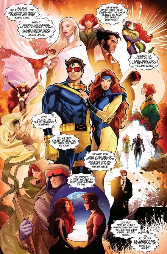 Scott literally didn’t care about Emma after Jean’s death. Jean even held the universe together to make him be with Emma, then returned to Earth and got her man back. She also made Scott connect to her divine fire to the phoenix 🙂💯

#JeanGrey 
#Cyclops