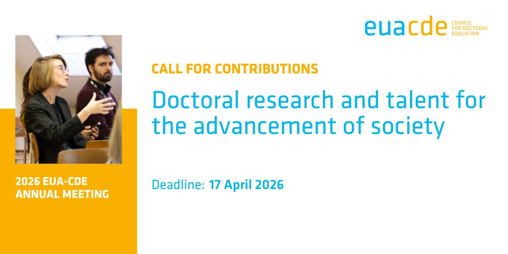 euatweets's tweet image. The call contributions for #cdeAM2026 is open: bit.ly/49QbwIE 
From public sector to industry to NGOs partners 🤝
Submit contributions on strategic collaboration with non-academic sectors at doctoral level at the next @EUACDE event.
📍 Host: @uniofgalway