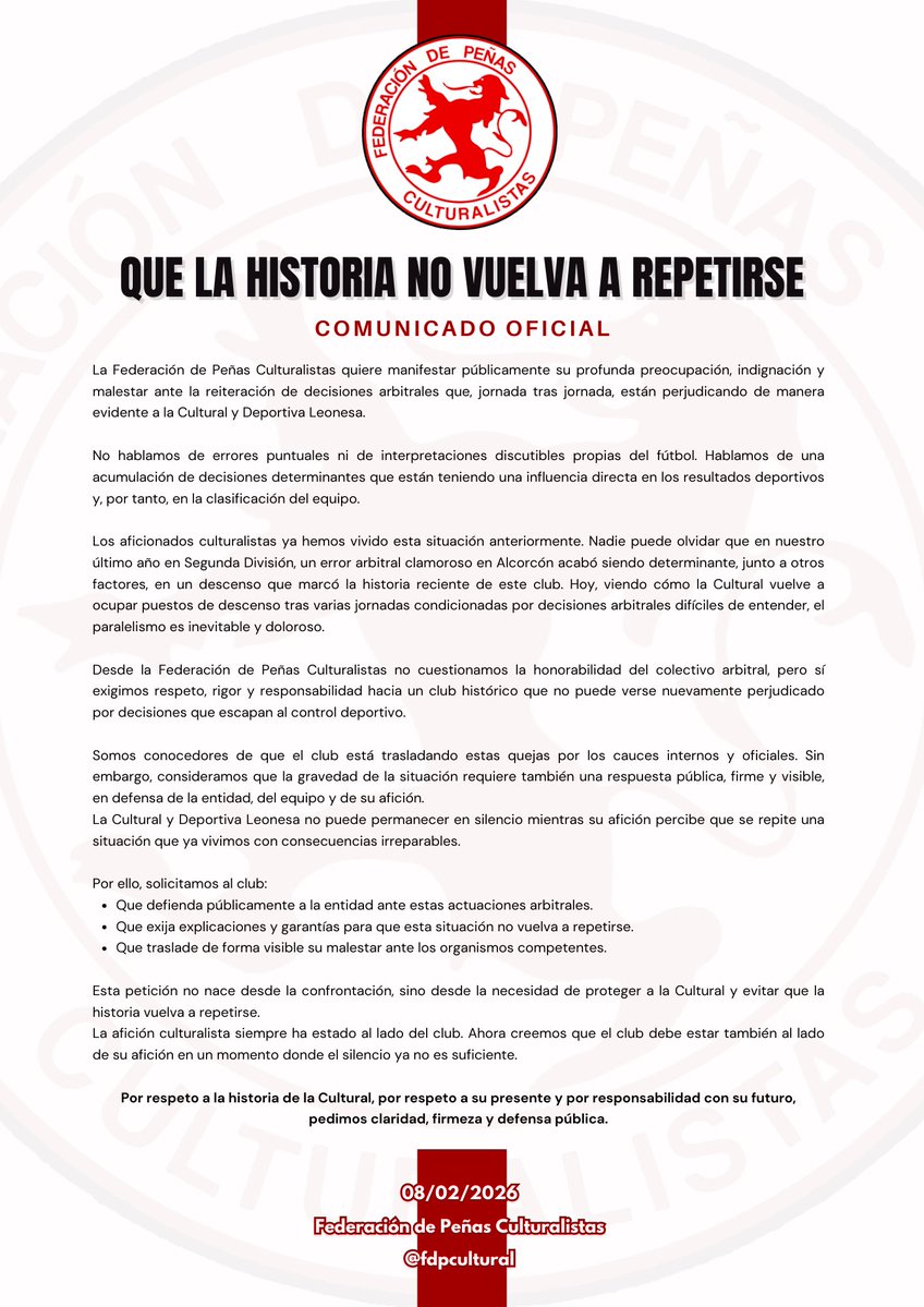 🛑 | Comunicado de la Federación de Peñas Culturalistas.