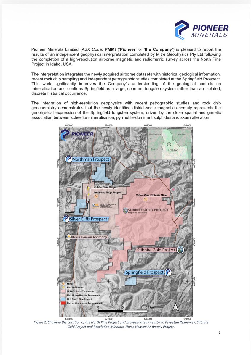 $PNN 🔥🔥🔥

Major Geophysical Breakthrough.

New geophysical survey at Springfield has discovered a HUGE 2.9km long magnetic anomaly much bigger than the old mine. 

This confirms a district scale #tungsten system with serious potential. 
High grade #tungsten hits up to 2.98%