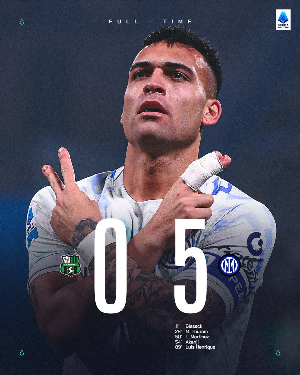 首位インテル5発で5連勝！🖐️ #SassuoloInter