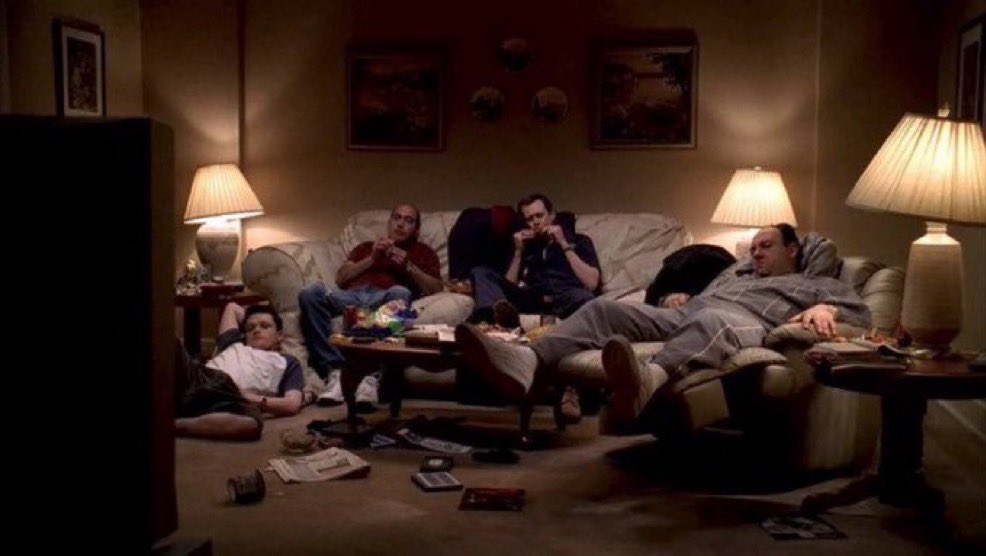 SopranosWorld's tweet photo. Super Bowl party with the boys https://t.co/yPLGk84KBk