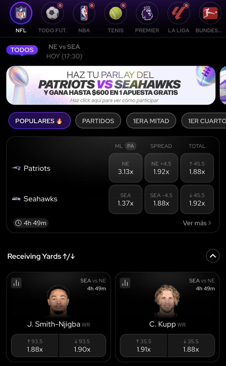 Dinámica del #SuperBowl en <a href="/Draftea_Mexico/">Draftea México</a> 🏈 

1 ganador de $1,000💰

Para participar tienes que hacer lo siguiente:
-Dar Like ♥️ y RT 🔁 
-Acertar primer anotador de TD del partido 
-Acertar spread (Patriots +4.5 o Seahawks -4.5)
-Acertar over/under 45.5 puntos en el partido