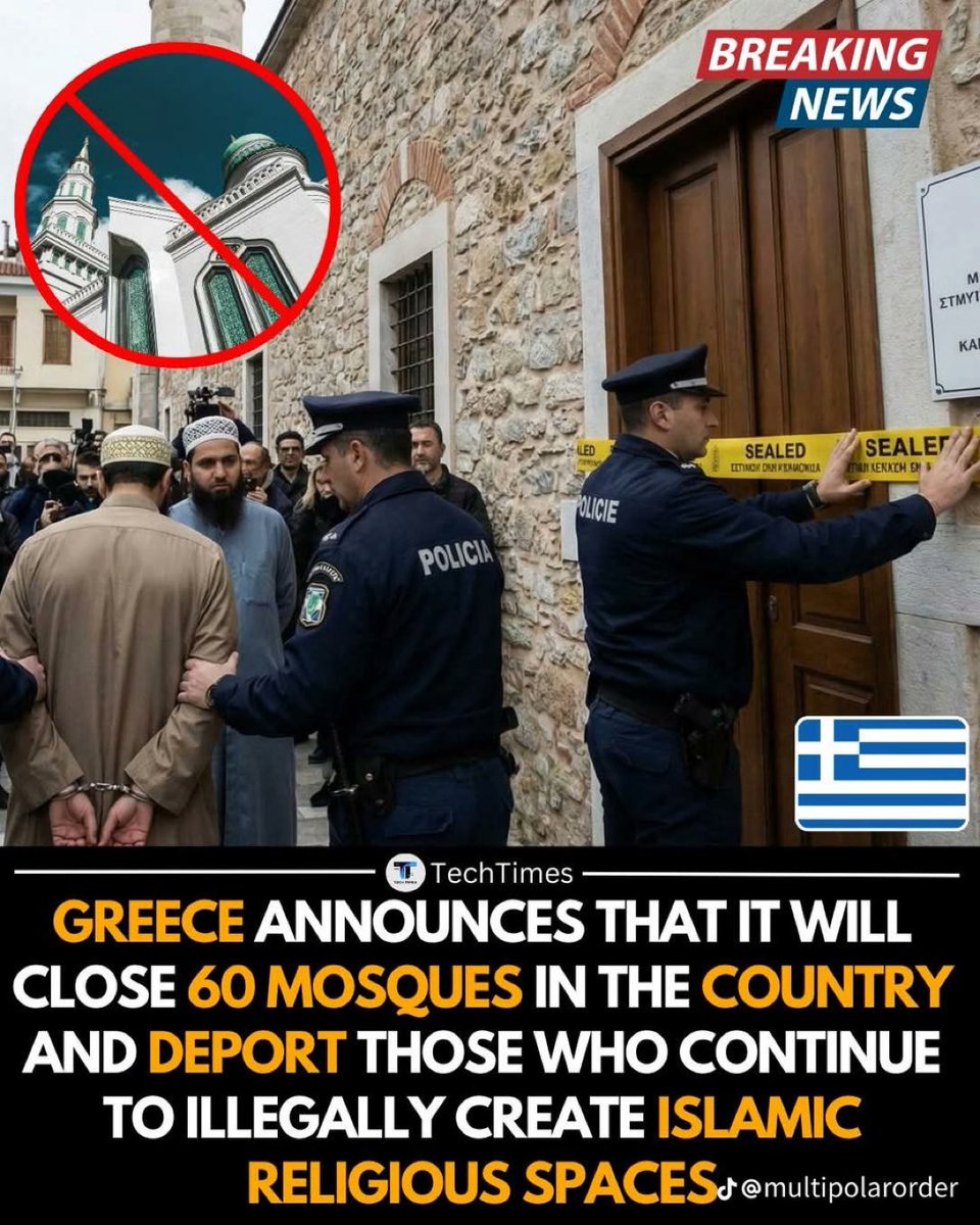 benonwine's tweet image. Greece has announced that it will close 60 mosques across the country and deport those who continue to illegally build Islamic religious spaces.

Greece is taking stand and is fighting against the Islamization of Europe. Personally Britain should do the same

Do you SUPPORT it?