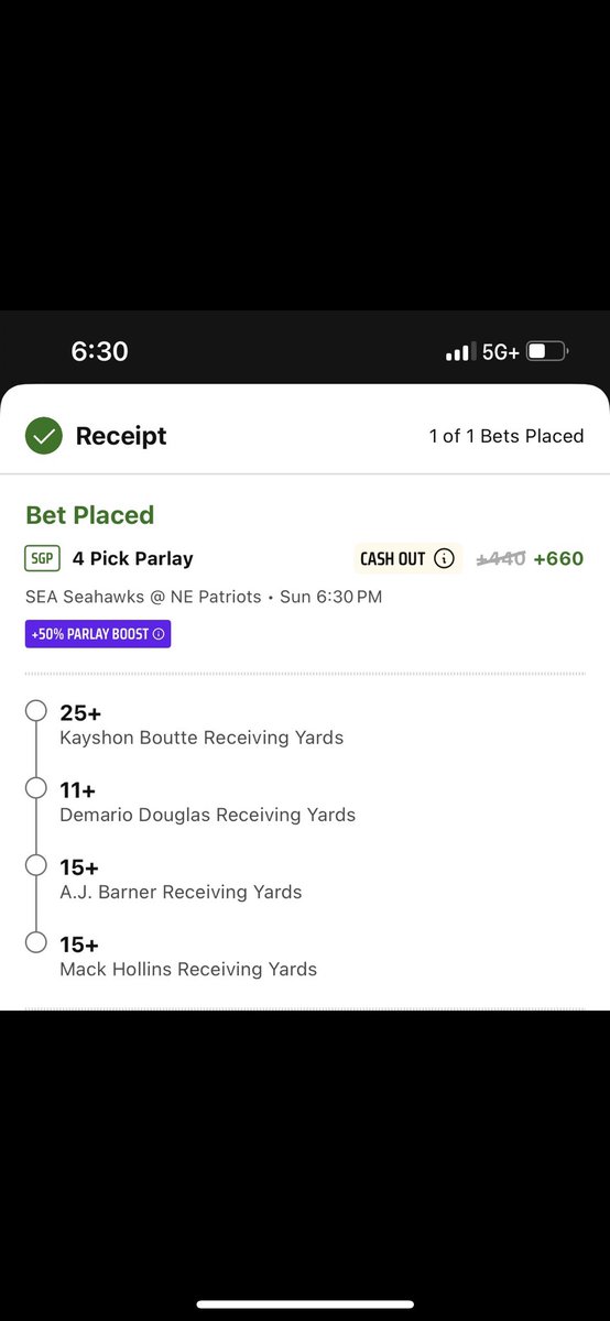 TakesReal's tweet photo. Super Bowl Card 🏈:

SGP (+104): 1.5 units 
Patriots +7.5 
Patriots Seahawks Under 51.5 

Pats over 19.5 points (-130)

1st half under 21.5 point (-108) 1.5 units 

Here are a few of my favorite SGP’s 🍀

Check my Pikkit for all Super Bowl plays 

#GamblingX https://t.co/NEIYZV0U0z