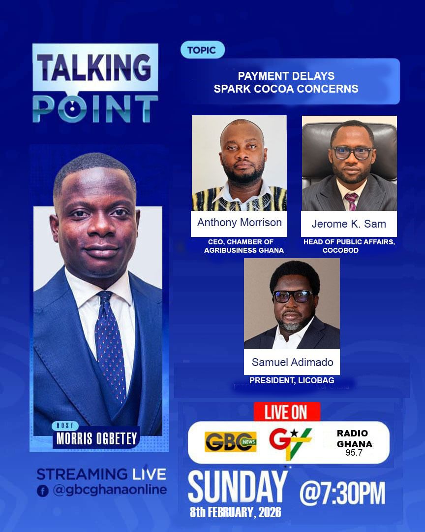 selormmorrison's tweet photo. Join us on Talking Point this evening as we seek answers and solutions and Ghana's Cocoa , Global market disruption and the need to urgently begin to process 50 % of our raw cocoa in the shortest possible time https://t.co/oMhVR9po3i