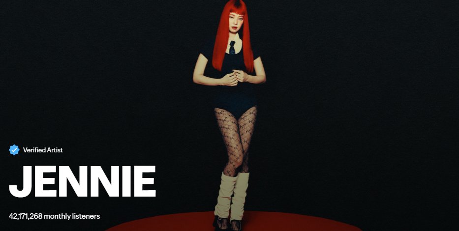 #JENNIE returns to 42 million monthly listeners on Spotify!

42,171,268 (+183,204)🔥