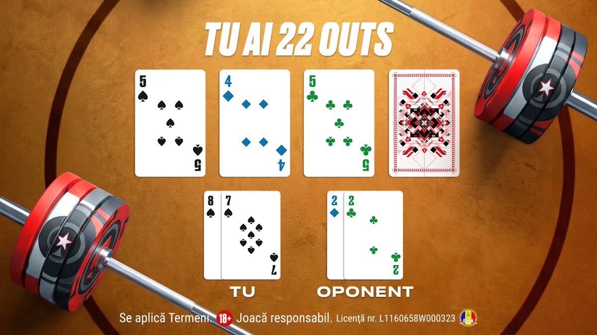 Antrenamentul #SCOOPWarmUp continuă cu un ✨Giveaway✨ 
🎟️ 3 bilete de 11$ 🎟️ 
Tot ce trebuie să faci este să ne spui ce carte îți oferă 22 outs.
P.S. Nu uita să ne lași în comentarii și ID-ul tău PokerStars.
Ai timp până mâine, 10 februarie, ora 10:00.
👉 Termeni și condiții: