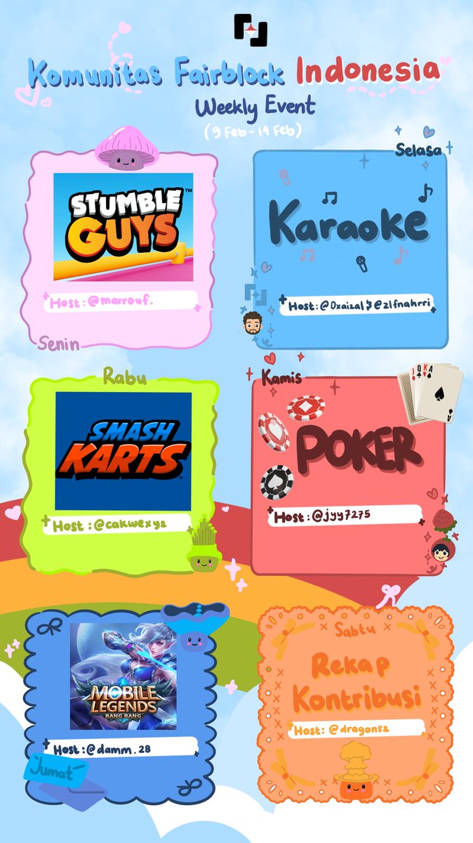 Weekly Event Fairblock Indonesia Regional - WEEK 2 on Februari 🎮

gFairy Shroomies! 💙
Yuk ramaikan weekly event bersama Komunitas Fairblock Indonesia <a href="/0xfairblockID/">0xFairyID</a>. Event-event seru ini kita bakal ditemenin para host yang gak kalah seru juga!

🗓 Jadwal Event:

SENIN, 9