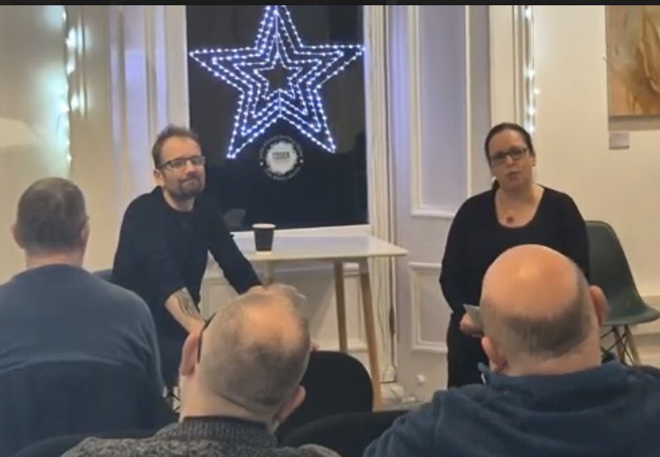 sharigledhill's tweet photo. First time performing in front of an audience for several years. Nerve wracking but it helped to be working alongside my husband Chris and my good friend Paul. #sitwellkisses #bananadrama #originalwriting https://t.co/whMDJxz9Kh