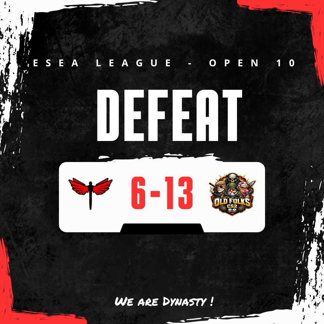 Aie... Il va falloir limiter la casse si on veut espérer les playoffs 😪
#DYNWIN #WeAreDynasty #ESEA #CS2