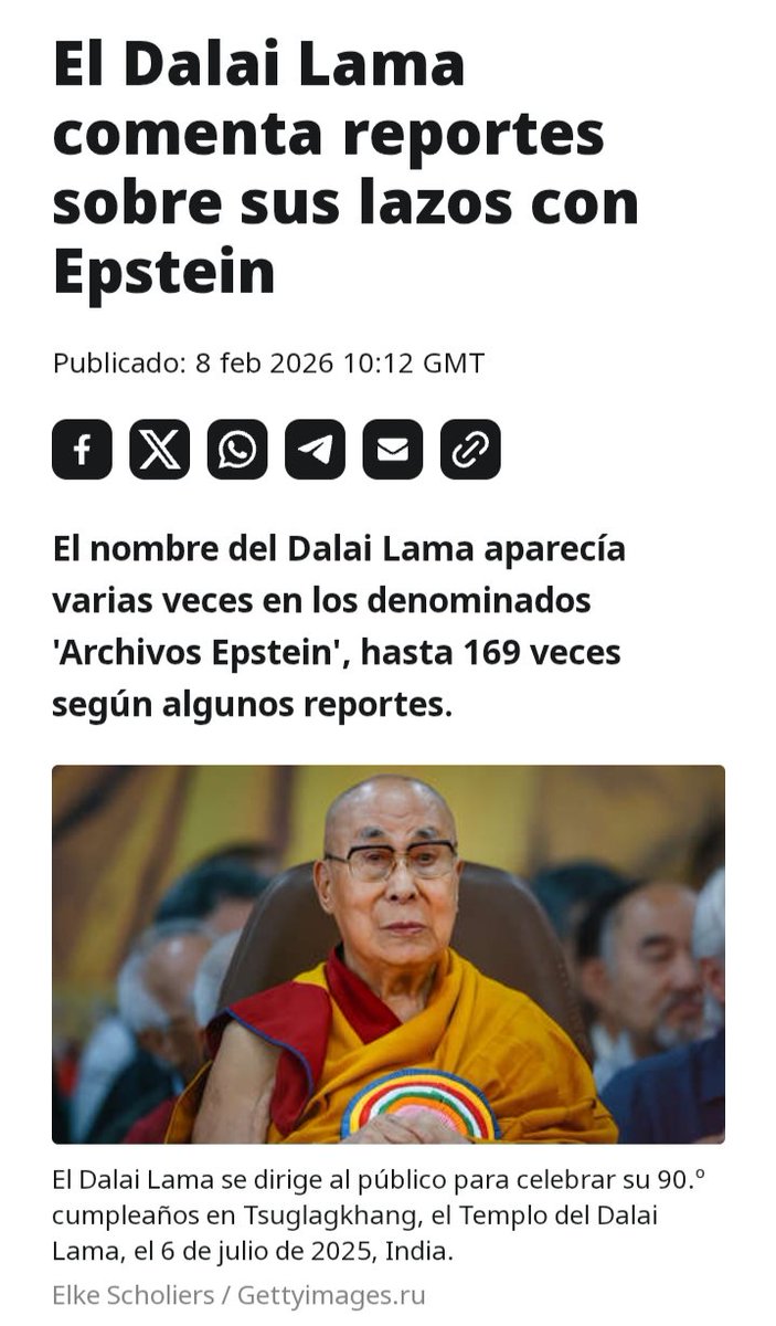 pascual_serrano's tweet photo. Para los que pensabais que el Dalai Lama era el bueno y Xi Jinping el malo, siento daros la noticia de que el que aparece 169 veces en los papeles de Epstein es el primero. 
El presidente chino, nunca. https://t.co/YhySjLLxwI