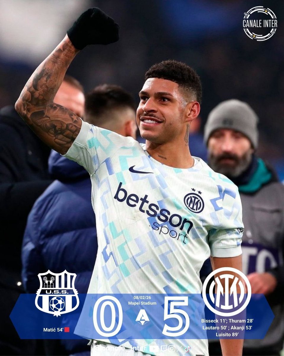 #SassuoloInter 

Festival Dimarco 🪄
Un caviar sur corner pour Bisseck🇩🇪, 15 minutes plus tard un centre parfait pour Tikus🇫🇷 pour le but du break et avant l’heure de jeu, un nouveau corner pour Akanji🇨🇭: Assist x3️⃣
Clou du spectacle le 171e but de Lauti🇦🇷et un 🍬 de Luisito🇧🇷!