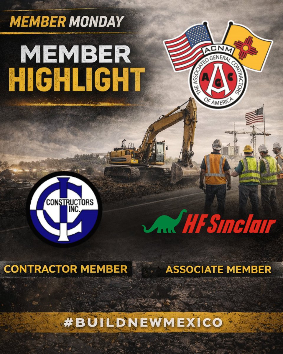 🦺 #MembersMonday
Proud to highlight two ACNM members helping move New Mexico forward.
🏗️ Constructors, Inc.
⚡ HF Sinclair
#BuildNewMexico #ACNM #NMConstruction