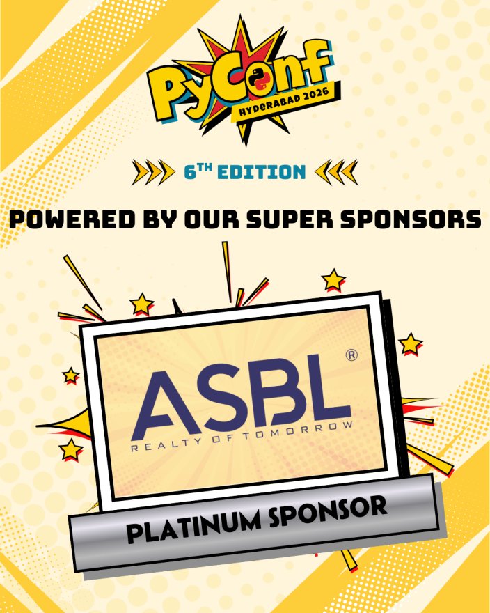 🎉We’re excited to welcome ASBL as the Platinum Sponsor for #PyConfHyd2026!

A tech-first real estate company redefining how homes are built in India, ASBL’s support helps power an impactful community experience.

🙏Thanks for sponsoring us!
!
📖Read more: tinyurl.com/Sponsor-ASBL
