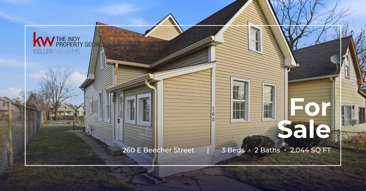 Looking for a new home? This listing could be the one! Please don't hesitate to reach out with any questions! Contact Billy Prather at (317) 966-3474 or Billy@kwtips.com.

Buy | Sell | Build | Invest | REO
Ranked in Top 1.5% of... homeforsale.at/260_E_BEECHER_…