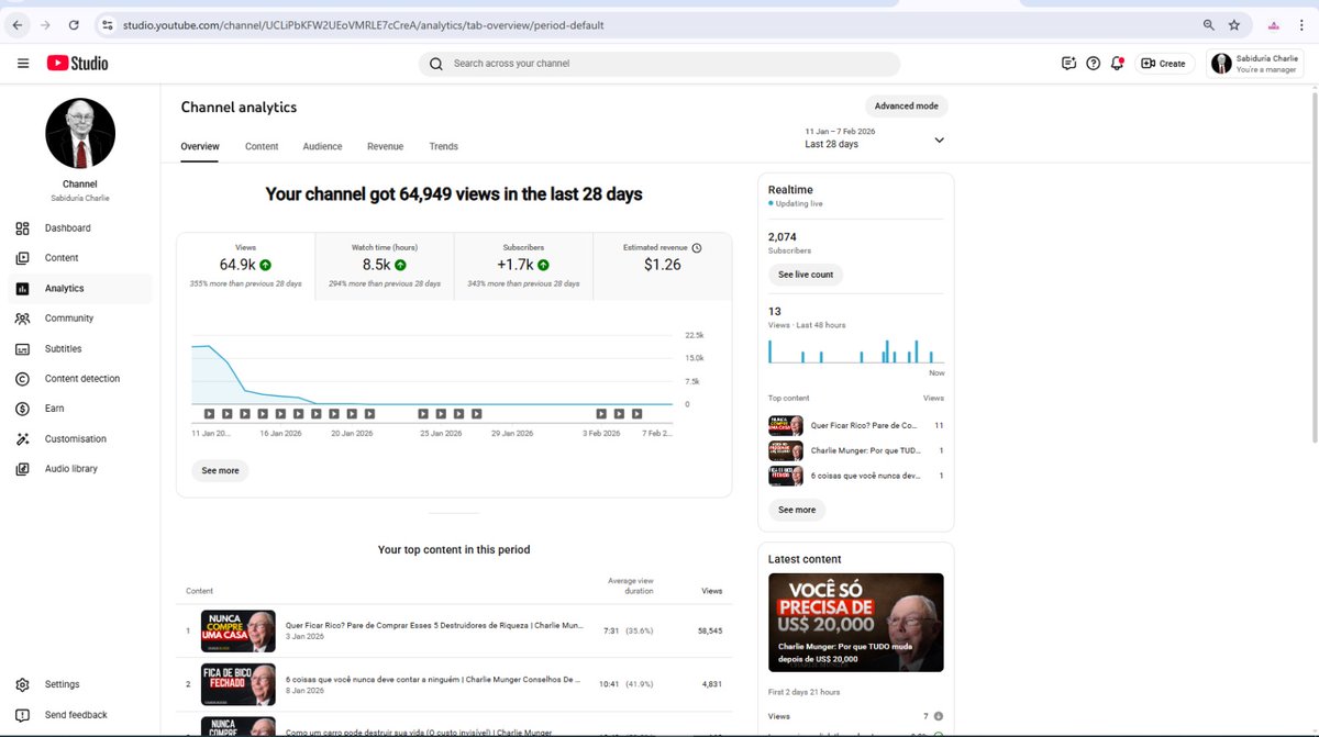 MannJhol's tweet photo. "🚀 Ready to own a monetized motivation channel?
Top 2K organic subs, Brazil audience locked in!
79K lifetime views + affiliate enabled.
AdSense ready (changed off Jan 16).
DM to grab this gem before it's gone! 💰 #YouTube #YouTubeAutomatoon  #BrasilYouTube  #OrganicGrowth https://t.co/yVaoIcWNmh