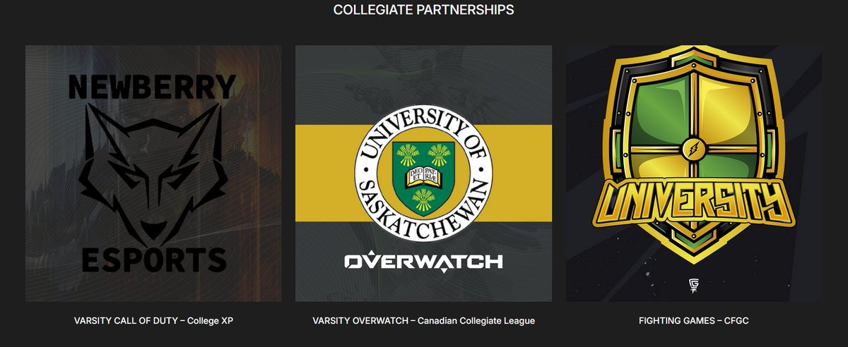Through our 3 collegiate partnerships we work directly with members of 11 collleges/universities to help them compete in Call of Duty, Overwatch and multiple FGC titles!
