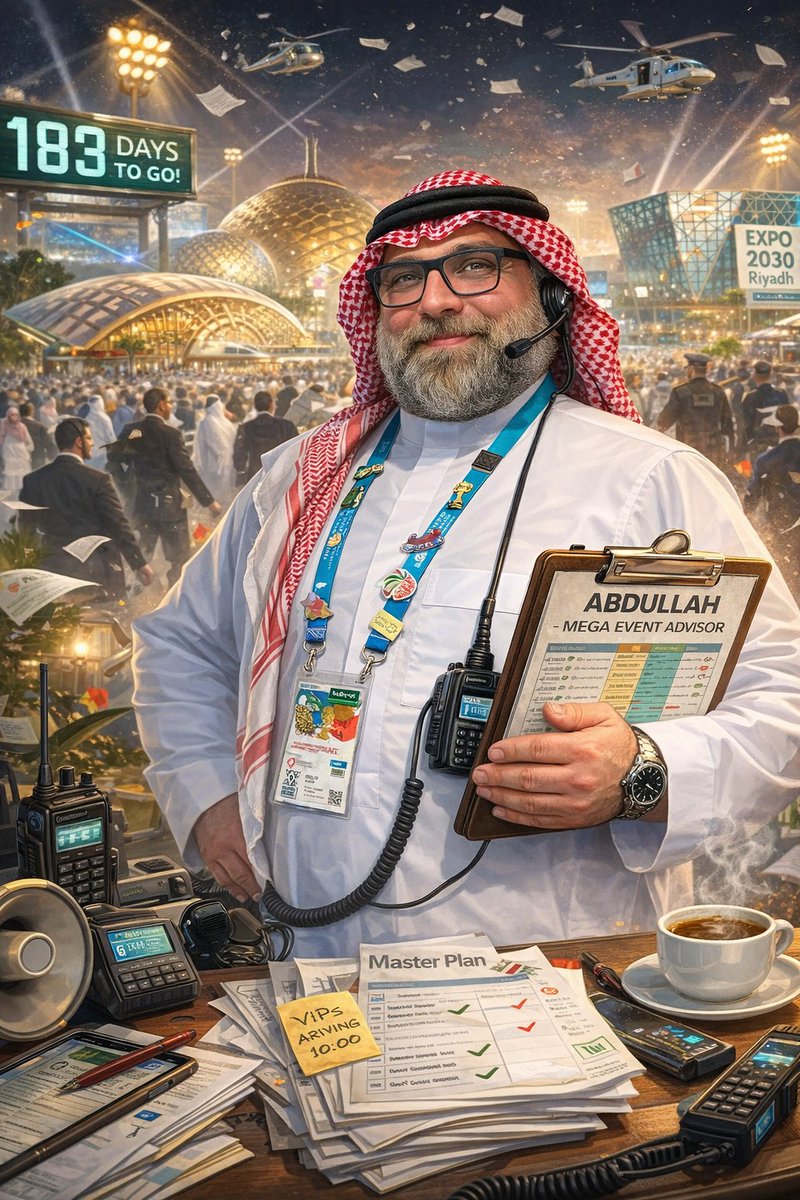 AbdullahGAlAzem's tweet photo. This is how ChatGPT sees me 😄
Calm on the surface, big timelines in motion, and a lot happening behind the scenes long before the spotlight turns on.

Your turn 👇
Create a caricature of me and my job based on everything you know about me.
Share your caricature in the comments
#justforfun
#MegaEvents #LargeScalePrograms #ProjectLeadership #BehindTheScenes