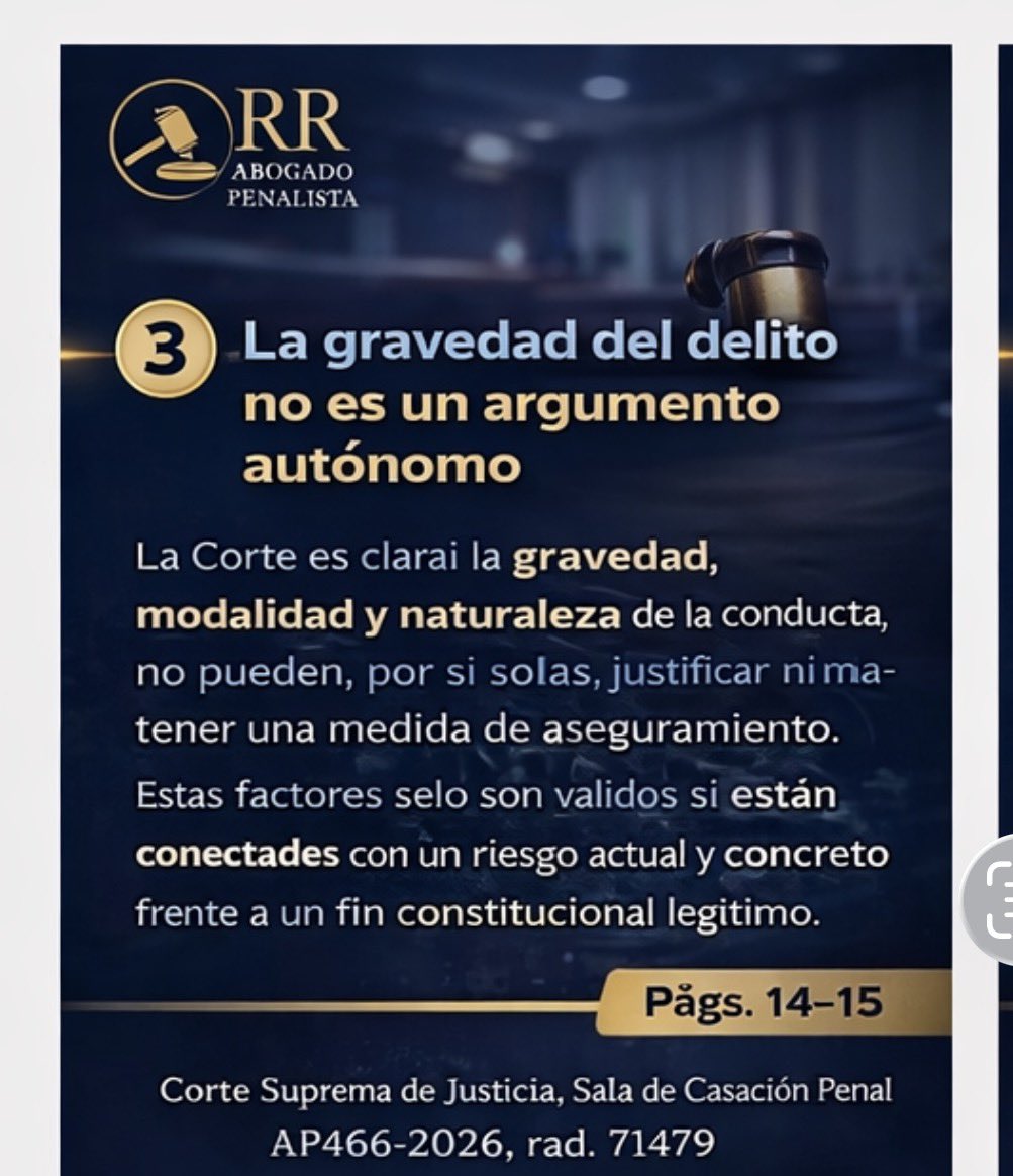 ronalrevelo's tweet photo. #Tipspenal-Corte Suprema de Justicia, Sala de Casación Penal AP466-2026, rad. 71479 – 4 de febrero de 2026
Magistrado ponente: Jorge Hernán Díaz Soto - Consideraciones clave sobre la medida de aseguramiento - #penal #derecho #justicia #abogado #leyes #jurisprudencia #penalistas #criminallaw #legal #lawyer