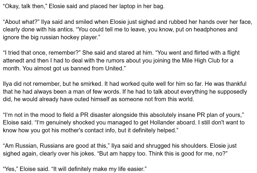 adda_ism's tweet photo. Here, have a little treat for being so kind with your comments. A little treat from me to my readers on Sunday. Little snippet of Ilya being a menace to his agent. https://t.co/fvVGnmjF5e