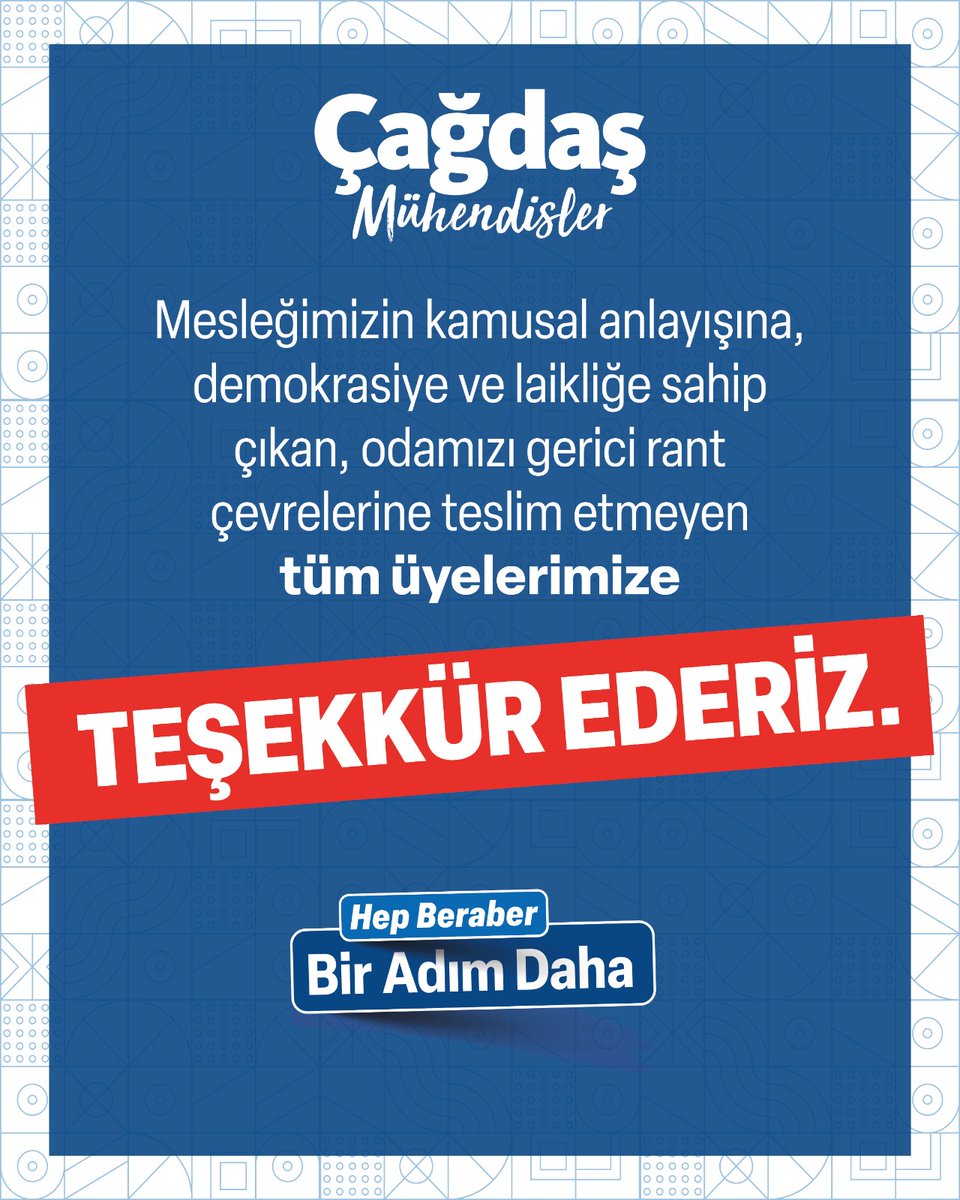 cagdasmuhends's tweet photo. Mesleğimizin kamusal anlayışına, demokrasiye ve laikliğe sahip çıkan, odamızı gerici rant çevrelerine teslim etmeyen tüm üyelerimize teşekkür ederiz.

Hep Beraber,
Bir Adım Daha!

#ÇağdaşMühendisler https://t.co/vQ2ZuPa5m3