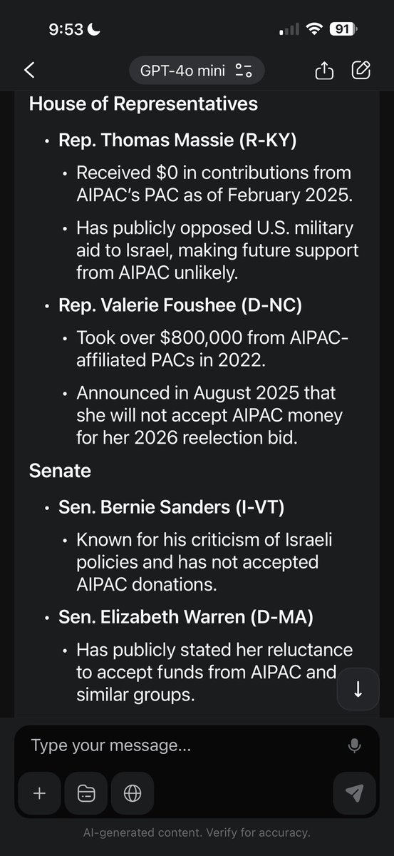 aircam's tweet photo. @SenWhitehouse Only four members of Congress have publicly announced they will not accept American Israel Public Affairs Committee (AIPAC) money - Bernie Sanders, Elizabeth Warren, Thomas Massie, and Valerie Foushee. https://t.co/hQotovMwk0