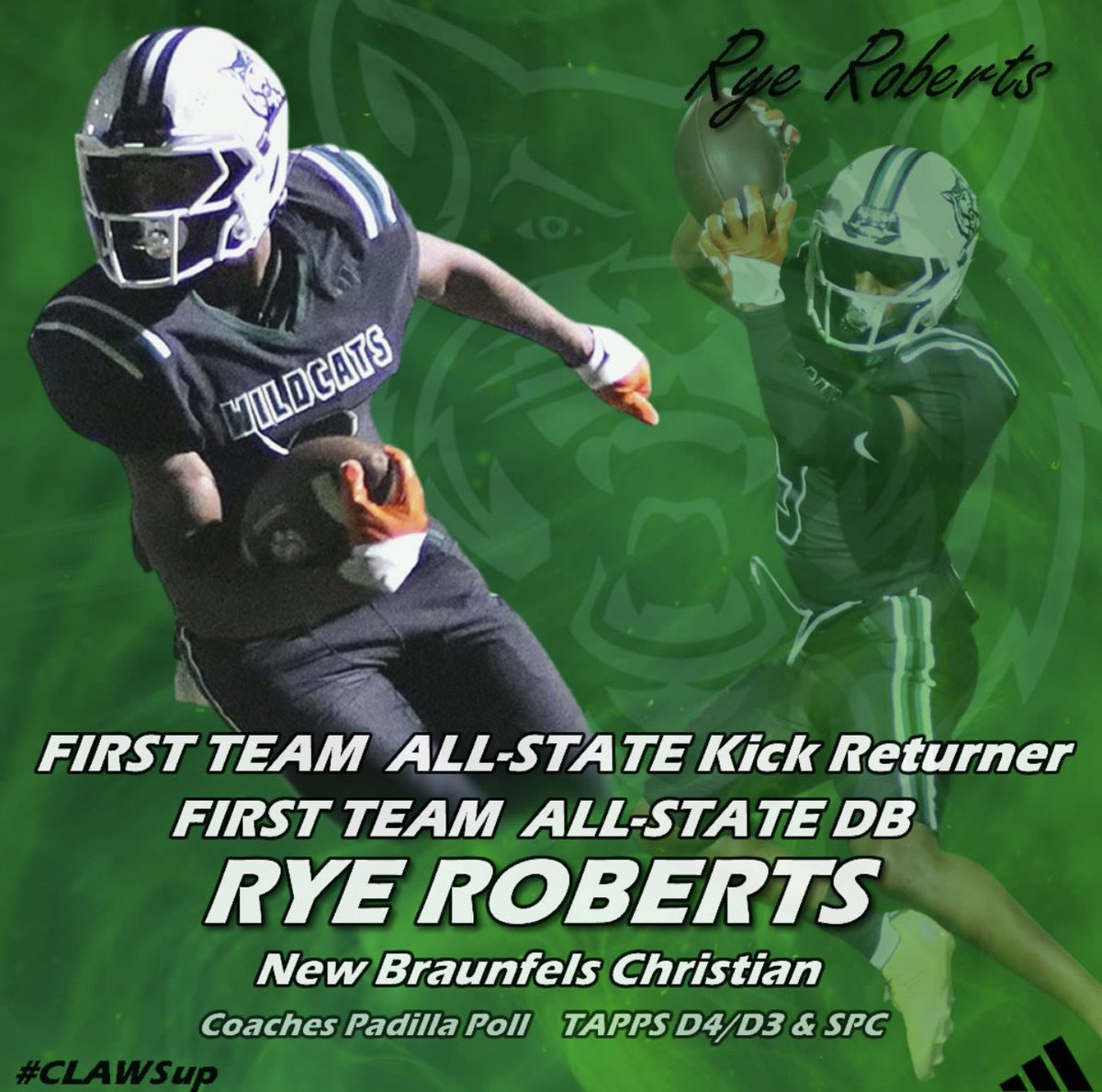 First team All-State DB and Kick Returner
