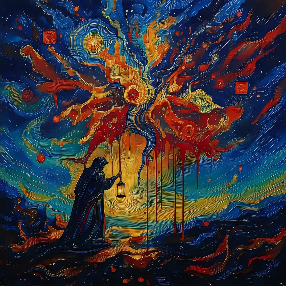 In a universe where everything melts and the sky collapses upon itself, what illuminates your path?
​"The Lantern of Eternal Quest" depicts a soul walking with unwavering determination in the midst of cosmic chaos.
1/1 Edition
opensea.io/item/ethereum/…

#art #nftcommunity