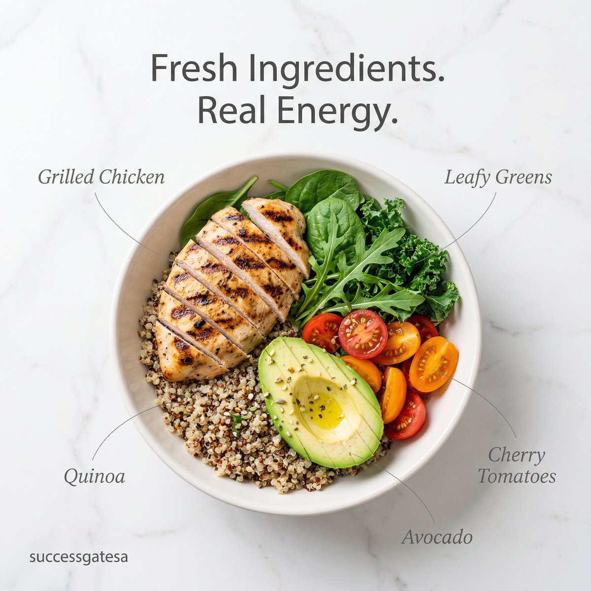 successgatesa's tweet photo. High-end food photography of a vibrant healthy bowl featuring grilled chicken, quinoa, avocado, cherry tomatoes and leafy greens. Clean marble background, natural daylight, and a refined editorial layout that highlights freshness and balance.

تصوير احترافي لطبق صحي متكامل يجمع بين الدجاج المشوي، الكينوا، الأفوكادو، الطماطم الكرزية و الخضار الورقية. إضاءة طبيعية وتكوين نظيف بأسلوب تحريري يعكس مفهوم: جودة المكونات تساوي طاقة حقيقية.

https://t.co/zUhYi9z0sY

#Design #AI #تصاميم