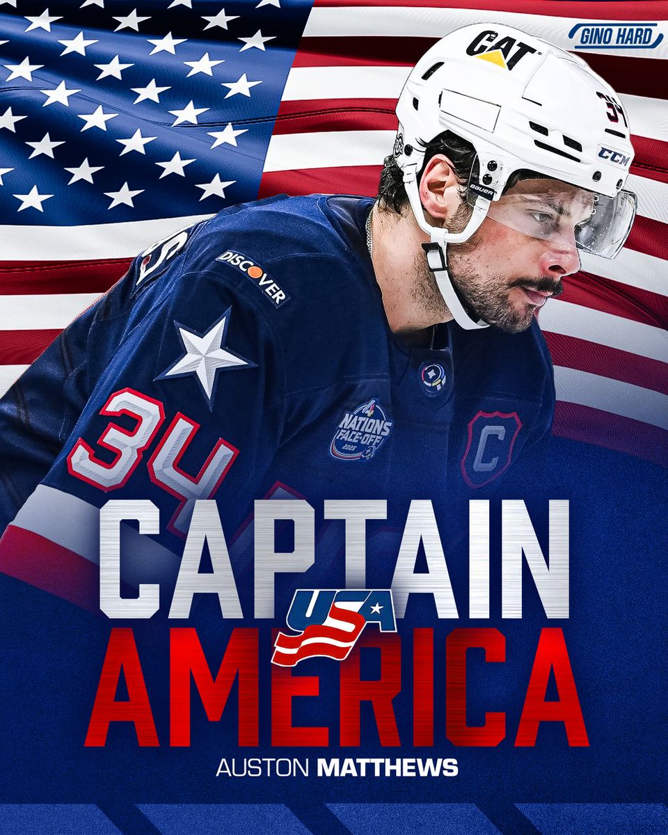 GinoHard_'s tweet image. CAPTAIN AMERICA 🇺🇸 

Auston Matthews has been named captain of Team USA's men’s hockey team for the 2026 Olympic Winter Games, alongside alternate captains Charlie McAvoy and Matthew Tkachuk 🦅