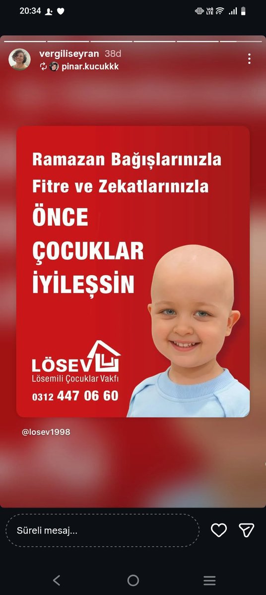Fitre ve zekatlarınızla lösemiliyle mücadele eden çocuklarlamızın şifasına umutla gülümsemelerine  yarınlarına umut olsun.

<a href="/losev1998/">LÖSEV</a>
<a href="/hulya_unver/">Hülya ÜNVER</a> <a href="/julidearifoglu/">Dr.Julide Arifoğlu</a> <a href="/vergili_seyran/">Seyran Vergili</a> <a href="/zakine_tas/">Zakine Karausta</a>